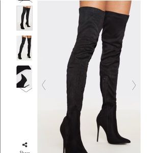 PrettyLittleThing faux suede thigh high boots